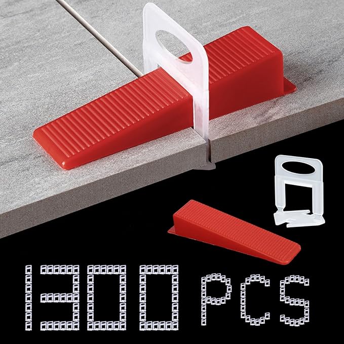 Tile Leveling System 1000-Piece Tile Leveling Spacer Clips and 300-Piece Reusable Wedges Tile Leveler Tool Set for Ceramic Tile and Stone Installation (1/8 Inch)