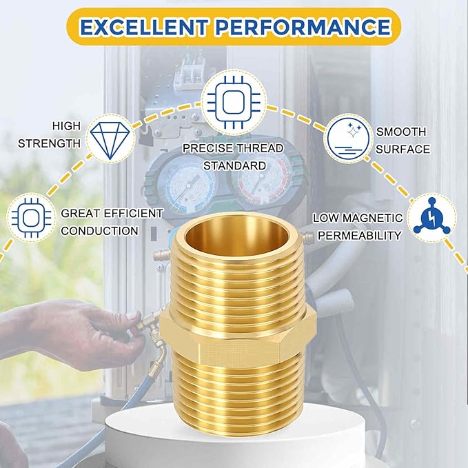 4 Pack Brass Pipe Fittings, 3/4" Male NPT to 3/4" Male NPT Brass Hex Nipple, Male Pipe Adapter Reducer for Air, Oil, LP