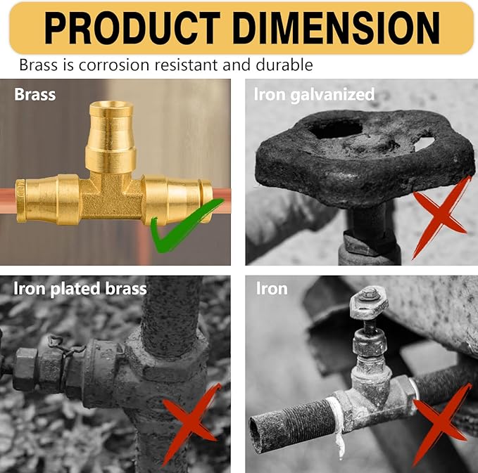 1/4" DOT Air Fittings,1/4" Tube OD Tee Union Brass Air Brake Line Fittings Push in Fitting, Push to Connect Union Fittings, for Trucks Trailers Use and Air System Industria Workshops (4 PCS)