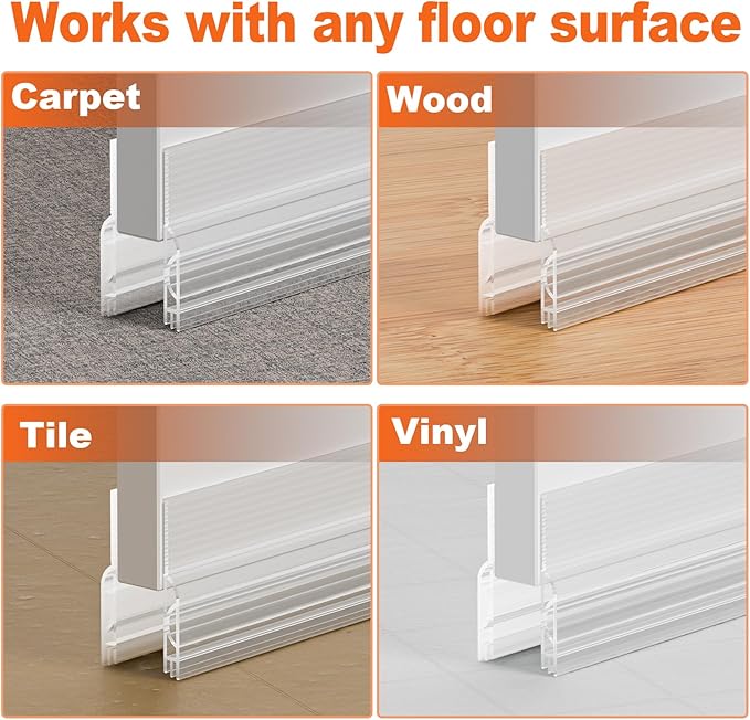 Door Draft Stopper, Door Sweep for Bottom of Door, Weather Stripping Door Seal, Under Door Gap Filler, Under Door Draft Blocker Soundproof/Insulator, Door stoppers (Transparent, 78‘’)
