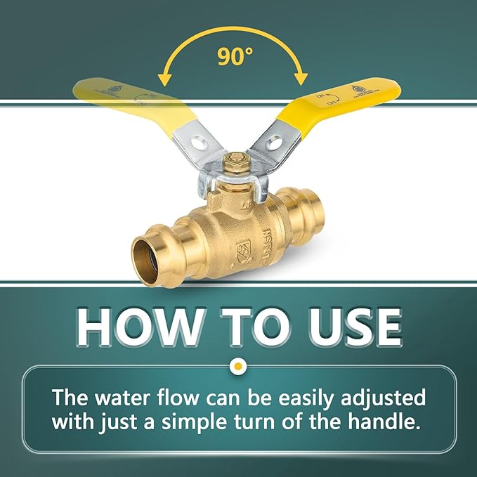 1/2" Press Ball Valve, 100 Pack Shut Off Valves with EPDM O-ring, Quarter Turn Brass Full Port Shut Off Ball Valve for Hot and Cold Water, NSF/ANSI 61 Certified
