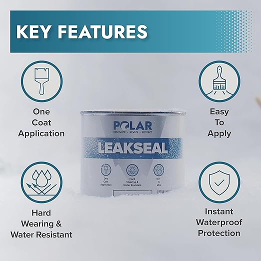 Polar Specialist Coatings Clear Leak Fix Paint - 35 oz - One Coat Waterproof Sealant with Reinforced Fibers, Instantly Seals Leaks & Cracks for Roofs, Drainpipes and Gutter Repairs for Exterior Use