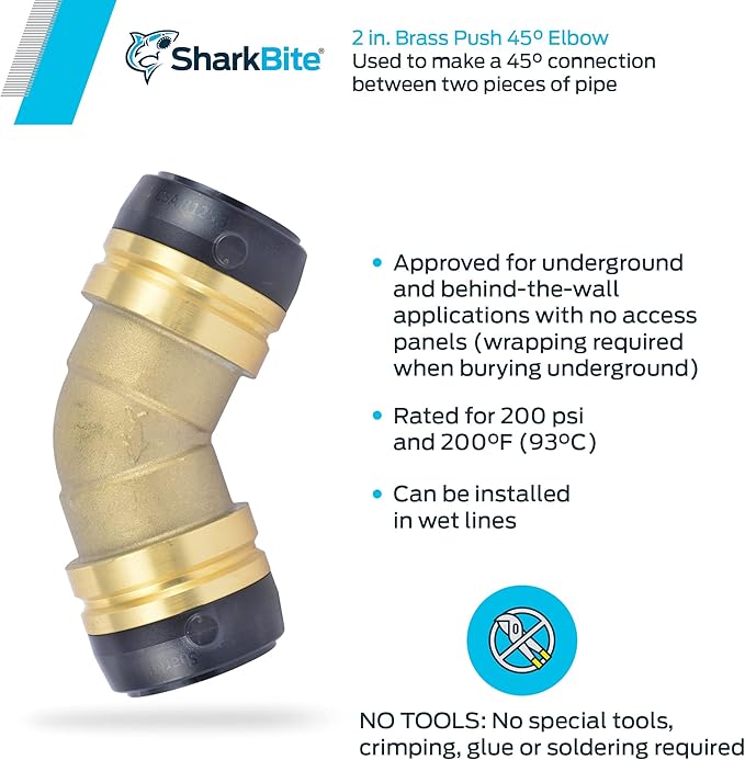 SharkBite 1-1/4 x 1-1/4 Inch 45 Degree Elbow, Push-to-Connect Brass Plumbing Fitting, UXL0535
