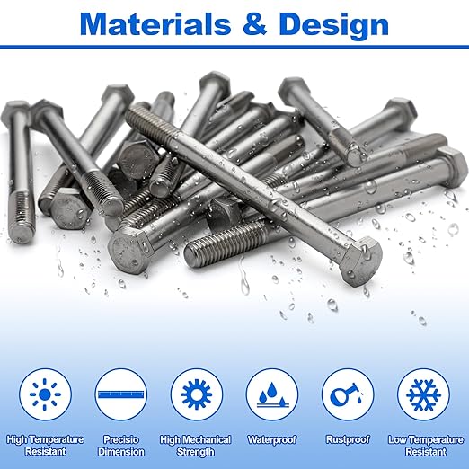 15 Pack 1/2-13 x 6'' Hex Head Cap Screw Bolt 304 Stainless Steel Half Thread External Hex Drive Screw Bolt Fastener for Wet Outdoor Metal Framing Concrete Reinforcement Railing Trellises