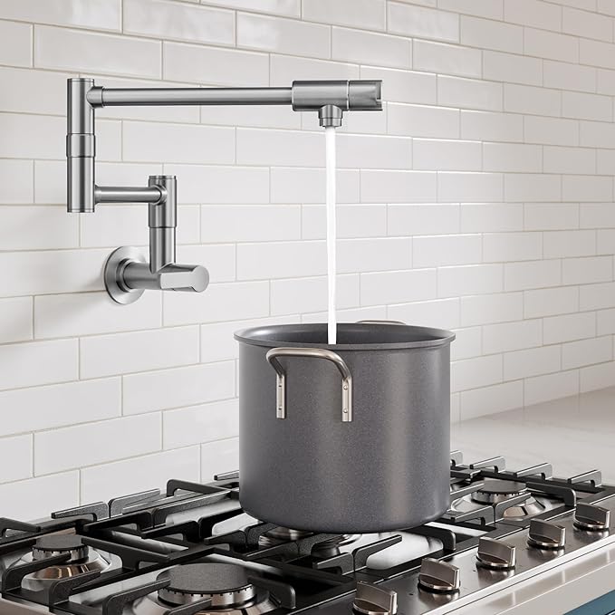 KRAUS Oletto Pot Filler Faucet with Retractable Arm, Wall Mount Kitchen Faucet, Pot Filler for Stove in Spot-Free Brushed Brass, KPF-5001SFS