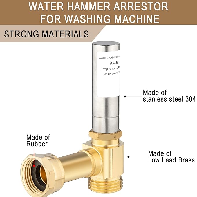 [2 Pieces] Lingmfg Water Hammer Arrestor For Washing Machine, 3/4 Inch Thread Brass LING-WMWHA-SS-A-2