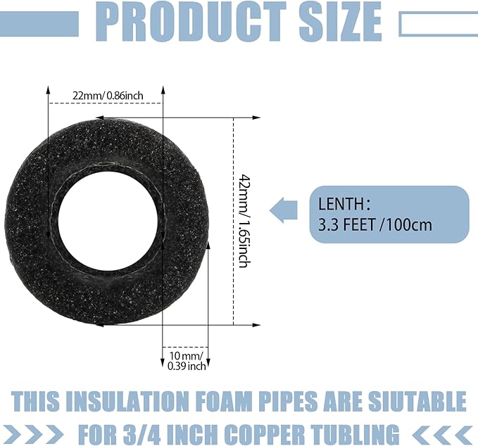 Amylove 36 Pcs 3.3 Feet Foam Pipe Insulation Foam Tube Insulating Water Pipe Pool Swim Noodles Pre Slit Heat Preservation Pipes Covers for Tubing Outdoor Winter Freeze Protection(Black,3/4 Inch)