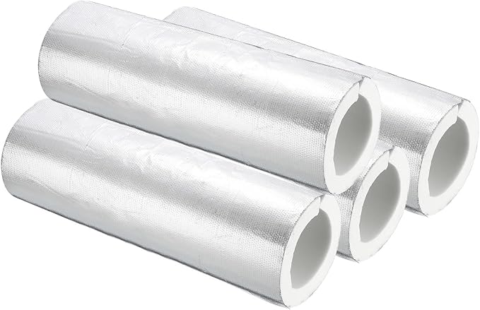PATIKIL 3"(76mm) ID 4-9/16"(116mm) OD Pipe Insulation Foam Tube, 4Pcs 1.3Ft Self Adhesive Pre Slit Pipe Insulation Tube Cover Wrapping with Aluminum Foil for Winter Irrigation, White