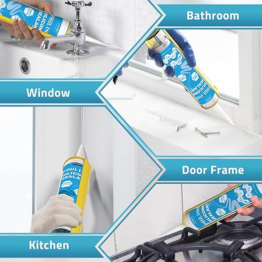 PAULINN 12 Packs Clear Silicone Sealant Waterproof 100% Silicone Caulk
