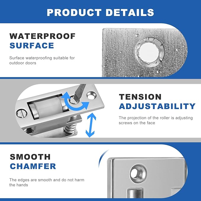 HOMOTEK 2 Pack Commercial Heavy Duty Door Roller Catch, Drive in Ball Catch with Strike Plate Solid Zinc Adjustable Silent Door Latch, Spring Tension Roller, Satin Nickle