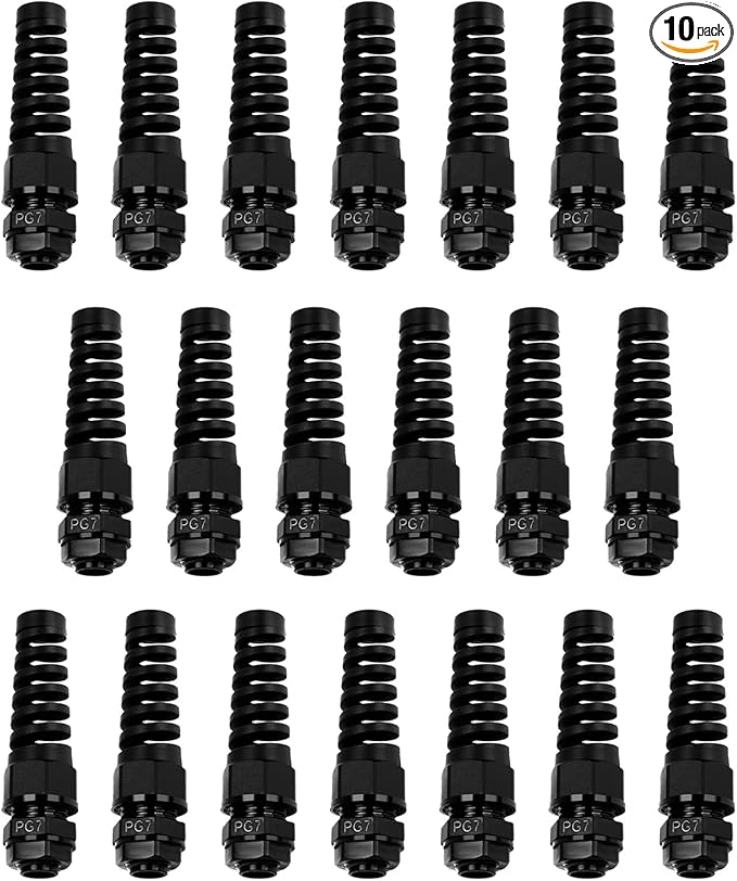 Cable Glands PG7 Nylon Cable Gland Waterproof joints with Strain Relief for 3mm-6.5mm Dia Wire, 10Pcs Suitable for Various Electrical