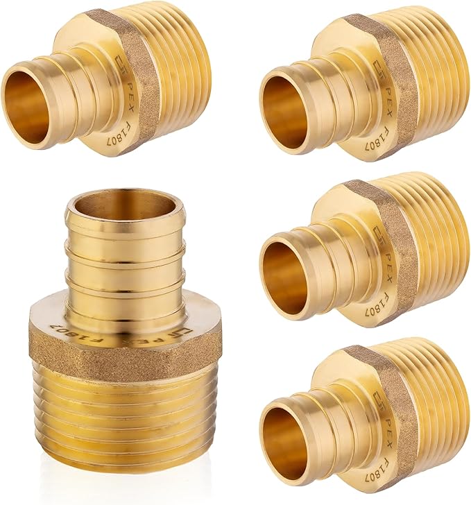 (5-Pack) PEX Fittings, Pex 1"x1" Male Threaded NPT Adapter, Brass Crimp Fittings, for PEX Tubing Pipe Plumbing, ASTM F1807(PEX1807278-5Pack)