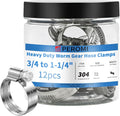 12PCS Heavy Duty Hose Clamps Stainless Steel 304,3/4" Hose Clamp to 1-1/4" Hose Clamp (20-32mm) Adjustable Worm Gear Drive for Garden, Piping & Ship Applications