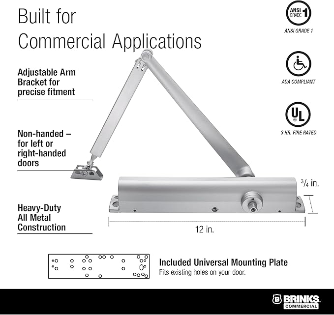 Heavy Duty All in ONE COMM Closer with MOUNTING Plate UL Listed, Aluminum (Aluminum)