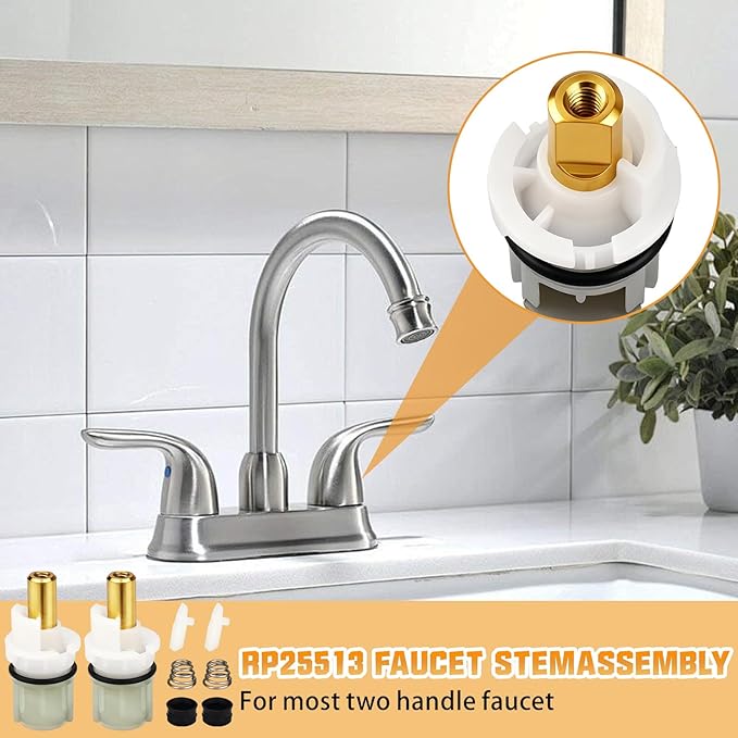 2 pcs RP25513 Faucet Stem Replacement for Delta 2 handle Faucet Repair Kit with RP24096 cartridge RP4993 Spring and Seat RP24097 Turn stop1/4