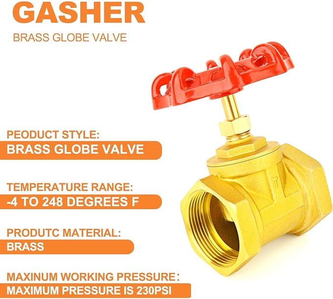 GASHER Brass industrial Globe Valves, DN20 3/4" Female with Wheel Handle, Heavy Duty Globe Valves Tool For Water, Oil, Gas 1PC