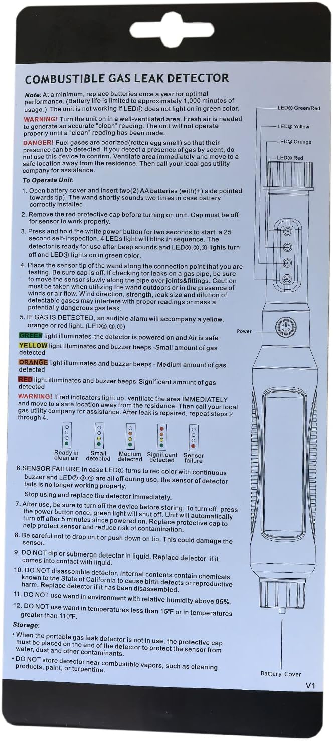 Gas Leak Detector, Portable Natural Gas & Propane Sniffer Tester with Audible/Visual Alarm - Battery-Operated Combustible Leak Sources Detection for Home, RV Safety