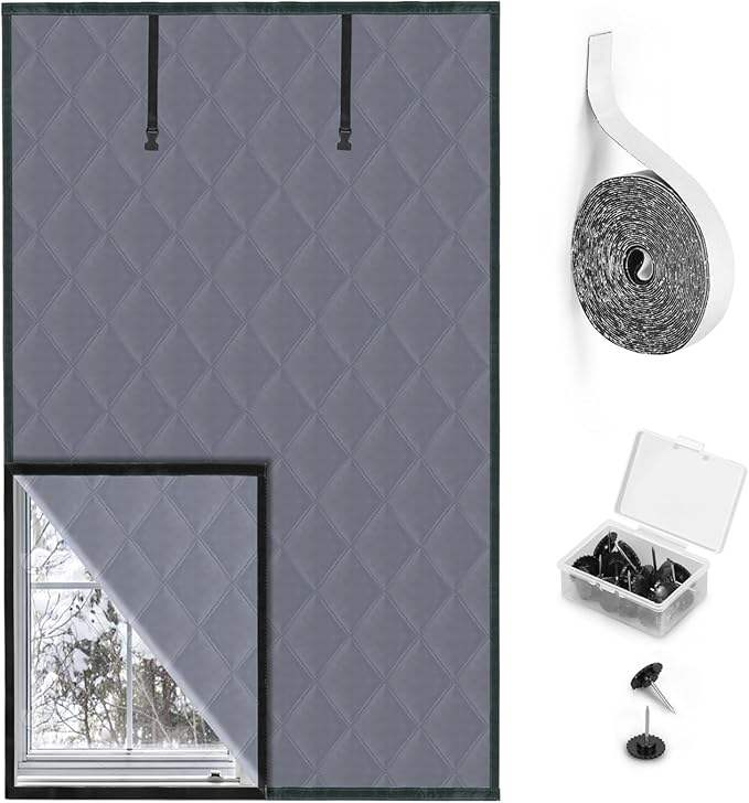 Thermal Window Cover for Winter Insulated Window Cover with 3 Layer Design 63" x 39" Oxford Thermal Insulated Window Blanket Gray Window Insulation Kit for Winter Keeping Warm