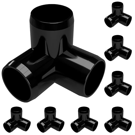 FORMUFIT 3/4” 3-Way Elbow Furniture Grade PVC Fitting in Black, Made in USA, UV-Resistant, Impact-Proof, 1.050” Actual Socket Diameter (Pack of 8)