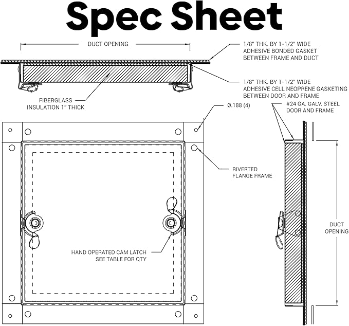 8" x 8" Self Stick Duct Access Door, 1" Fiberglass Insulated, Steel, No Hinge, BA-CDSS-6031