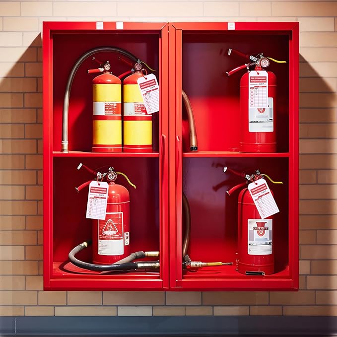 200 Sets Fire Extinguisher Inspection Tags with 200PCS Adjustable Zip Ties and 200PCS Monthly & Annual Safety Inspection Tags for Fire Equipment, 4.2 x 2.1 Inch
