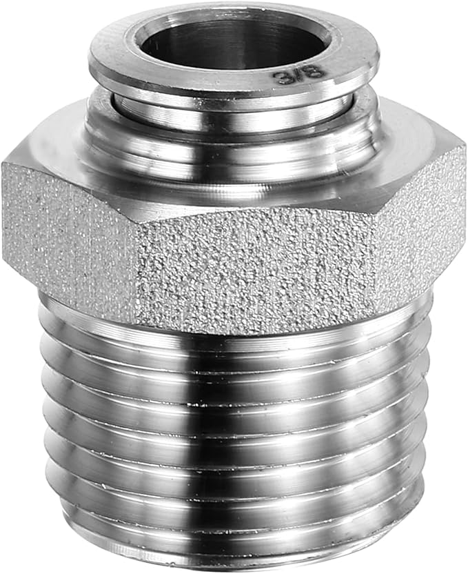 HARFINGTON Push to Connect Fittings 3/8" Tube OD x 1/2" NPT Thread Male Straight Union Fitting 304 Stainless Steel Quick Connect Pneumatic Accessories for Trailers Air Brake System