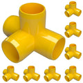 FORMUFIT 3/4” 4-Way Tee Furniture Grade PVC Fitting in Yellow, Made in USA, UV-Resistant, Impact-Proof, 1.050” Actual Socket Diameter (Pack of 8) - F0344WT-YE-8