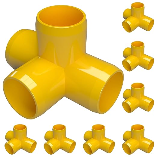 FORMUFIT 3/4” 4-Way Tee Furniture Grade PVC Fitting in Yellow, Made in USA, UV-Resistant, Impact-Proof, 1.050” Actual Socket Diameter (Pack of 8) - F0344WT-YE-8