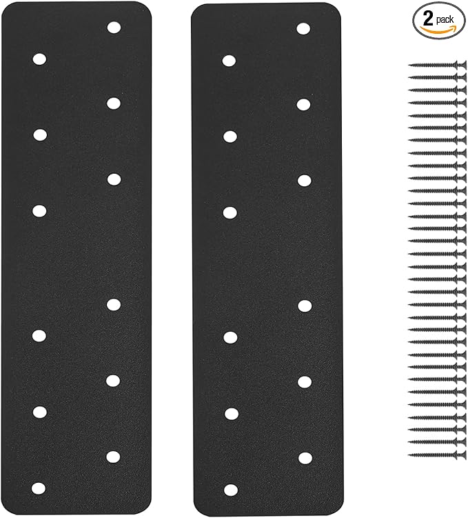 2 Pcs 11.8"x3" Straight Steel Flat Plate, Heavy Duty Mending Plate with Black Powder-Coated Joining Brackets, I Shape Strap Metal Plate Fit 4x4,6x6 for Repair House,Furniture,Pavilion,Truss framing