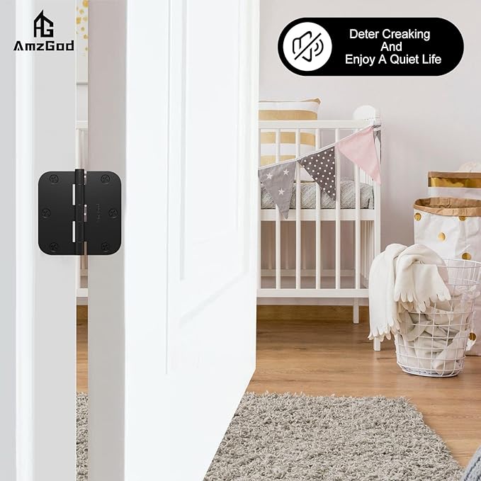 Black Door Hinges - 36 Pack Matte Black Door Hinges 3.5 Inch with 5/8" Radius Corners - Black Hinges for Interior and Exterior Doors - Heavy Duty 3 1/2" Residential Door Hardware
