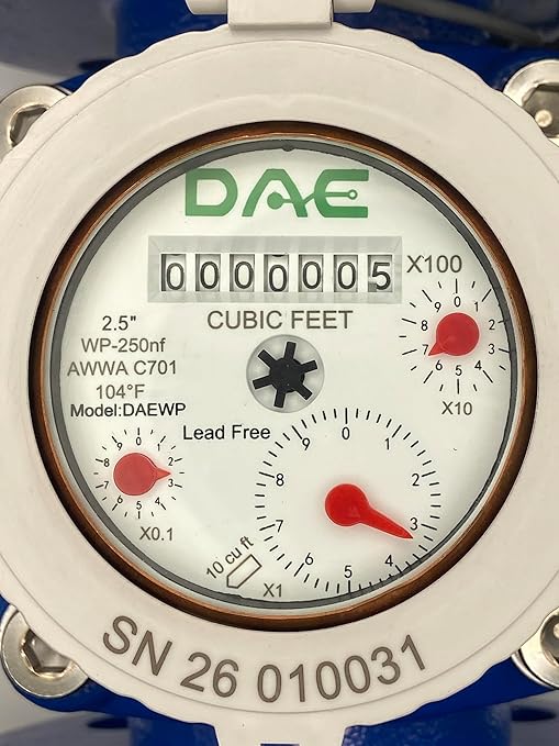 DAE WP-250nf 2.5" Lead Free Woltmann Helix Water Meter, Pulse Output, Cubic Feet
