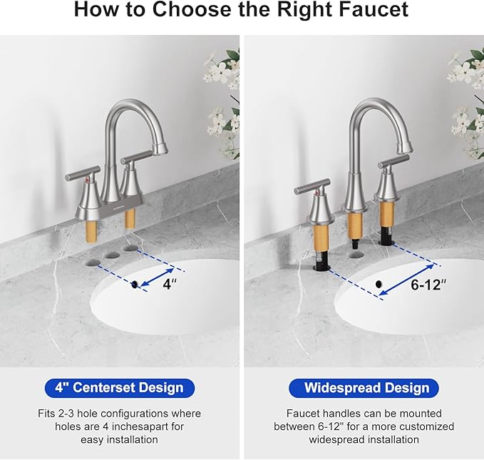 Bathroom Faucets for Sink 3 Hole, Hurran Brushed Nickel Bathroom Sink Faucet with Pop-up Drain and Supply Lines, Stainless Steel Lead-Free Widespread Faucet for Vanity RV Farmhouse Sink