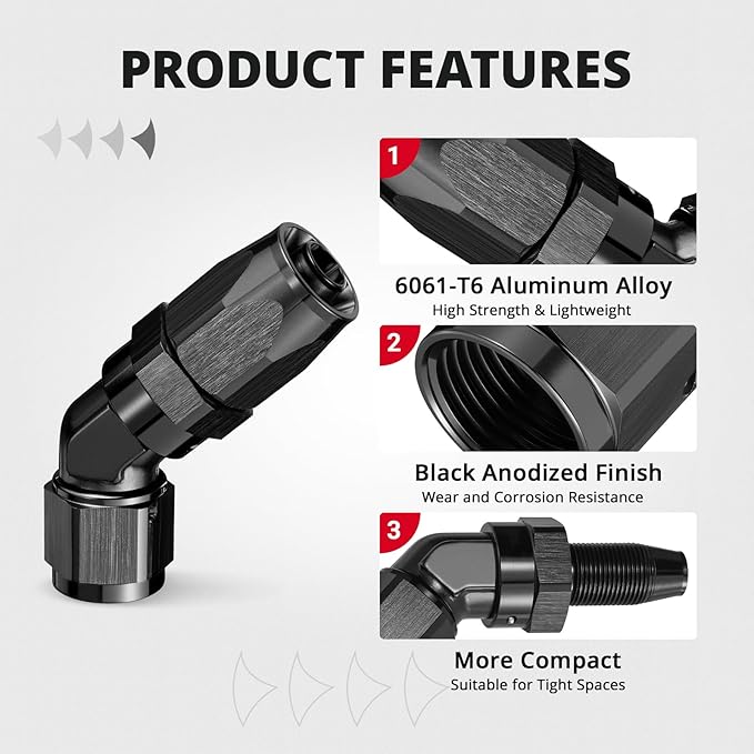 EVIL ENERGY 8AN Hose End Fitting 45 Degree Swivel Low Profile Forged Aluminum for CPE Braided Line