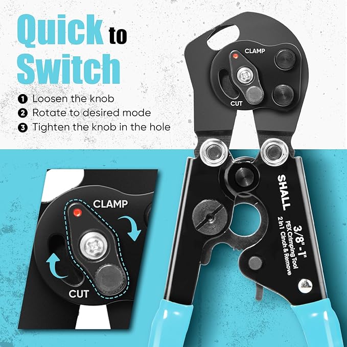 SHALL 2-IN-1 Pex Crimping Clamp Cinch & Remove Tool with Pipe Hose Cutter, Pex Pipe Fitting Crimper Tool Kit for 3/8" to 1" Stainless Steel Clamps Including 20pcs 1/2", 10pcs 3/4" Clamps & Storage Bag