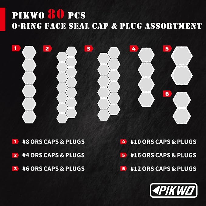 80 Pcs ORFS Cap and Plug Kit Hose Tube and Pipe Fitting Set Hydraulic O-Ring Face Seal Cap and Plug Kit Galvanized 45# Steel with Precision Threading Dash Sizes 04 06 08 10 12 16