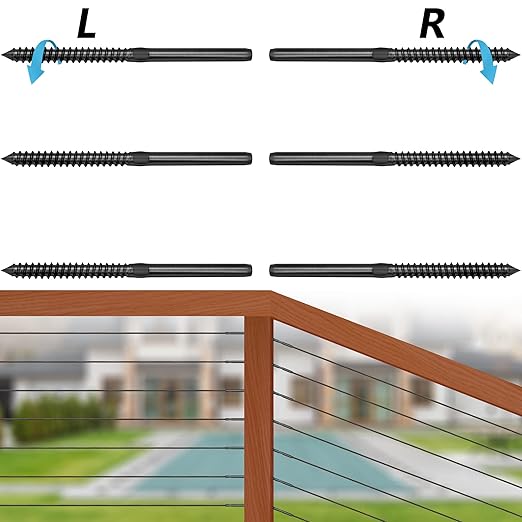 Steel DN Mate 6 Pack T316 Stainless Steel Left&Right Handed Thread Swage Lag Screws Black for Wood Post of 1/8" Cable Railing Kit, Deck Railing/Stair Railing, DIY Baluster Hardware