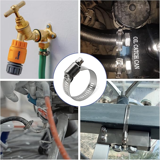 25 Pack Stainless Steel Hose Clamps, 1/4 inch to 1/2 inch Worm Gear Metal Hose Clamps for Pipe, Dryer Repair, Tubing and Fuel Line