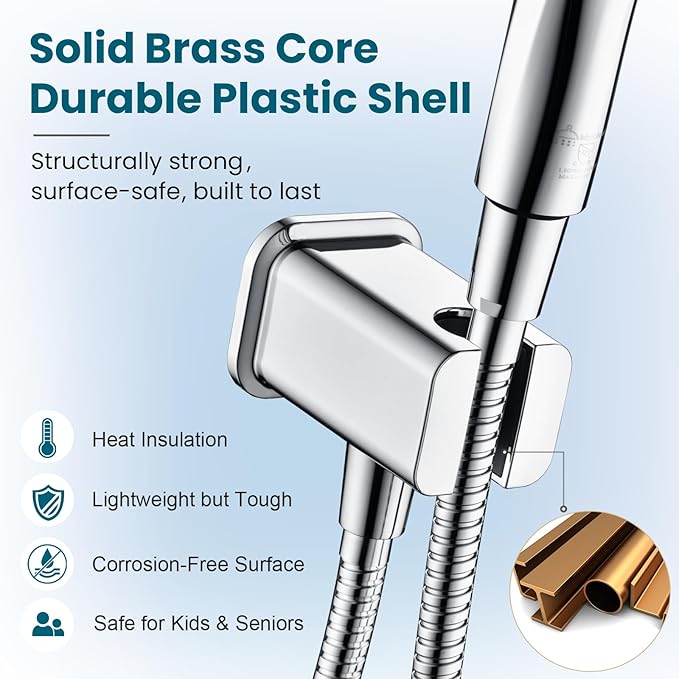 BRIGHT SHOWERS Wall Supply Elbow with Shower Head Bracket for Handheld Shower Head, Brass Core Wall Mounted Water Outlet, G1/2 Connector, Chrome