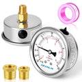 MEANLIN MEASURE -30inHG~60Psi Stainless Steel 1/8" NPT 2.5" FACE DIAL Vacuum Pressure Gauge, Center Back Mount, with 1/4" NPT and 3/8" NPT Hex Bushing