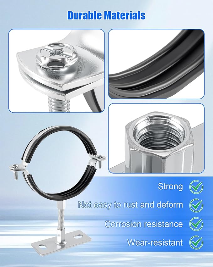 2 Pcs 4 Inch Adjustable Pipe Bracket, Split Ring Pipe Hanger, Heavy Duty B Vent Wall Strap Round Gas Vent Strap, Chimney Support Mount with Mounting Screws Anti-Slip Pads