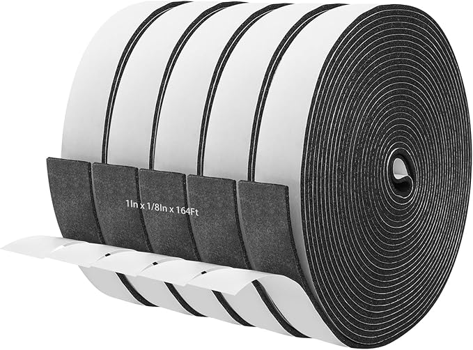 Storystore Foam Insulation Tape Self Adhesive, 1In x 1/8In x 164Ft Weather Stripping for Doors and Windows, Sound Proof Soundproofing Door Seal, Weatherstrip, Air Conditioning Seal Strip