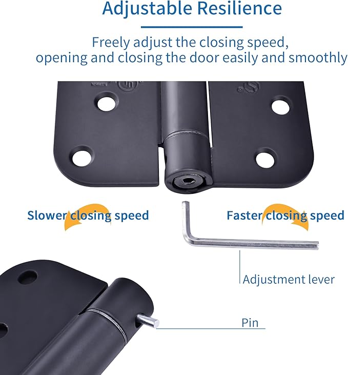 3 Pieces Self Closing Door Hinges 4 inch Matte Black Auto Close Hinge Adjustable 4 x 4 Inch Spring Hinges 5/8" Radius Corner Commercial Door Closer Hinge