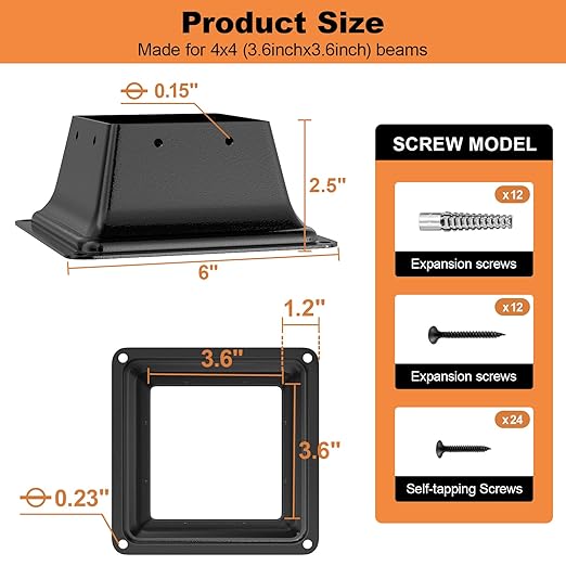 4x4 Post Base 15Pcs, Internal 3.5"x3.5" Heavy Duty Powder-Coated Steel Post Bracket Fit for Standard Wood Post Anchor, Decking Post Base for Deck Porch Handrail Railing Support with Screws