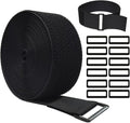 16Ft x 2In Adjustable Cable Straps with 12 Buckles, Free Cut Length, Black Reusable Fastening Cable Ties, Hook and Loop Securing Strap for Cable Tidy, Wire Management, Cord Organiser, Black