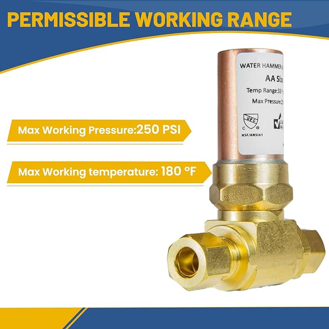 Water Hammer Arrestor,3/8" OD Comp. X 3/8" OD Tee Copper Water Arrestor,for Dishwasher Connection(5PACK,Copper Arrestor)(HAMMER012-5Pack)