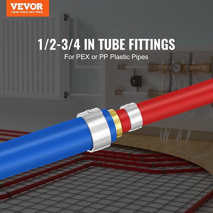 VEVOR Pipe Fittings, 1/2"-3/4" 50PCS Brass Pipe Fittings, Clamp-style 1/2 NPT Internal Thread Pipe Connector Brass Air Fittings, Plumbing Fittings NPT Adapter for Heating/Shower Systems, Water Pipes