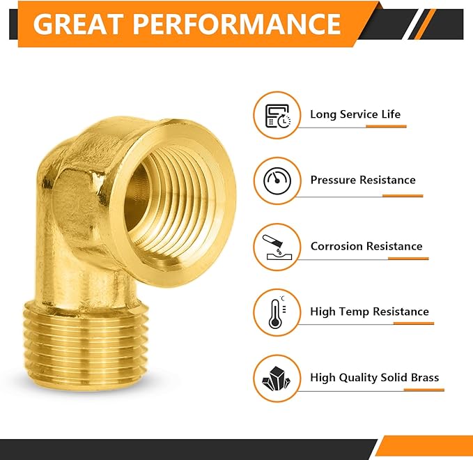 5-PCs HeSun Brass Pipe Fitting, 3/8" NPT Male x 3/8" NPT Female 90-Degree Barstock Street Elbow