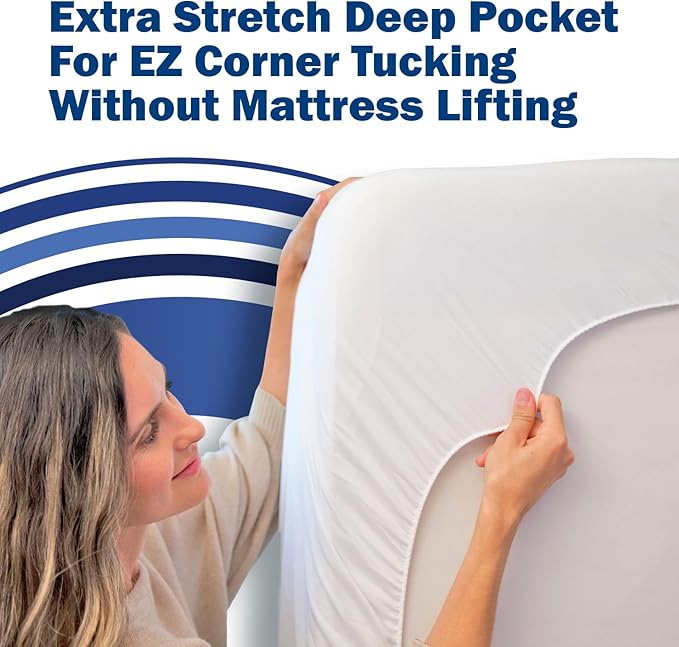 CleanRest Waterproof Mattress Fitted Sheet Protector, Ultimate Defense Against Spills and Wear, MicronOne Allergen Barrier, Breathable, Chemical-Free, Fits Mattress Depths 12" to 21" (Full)