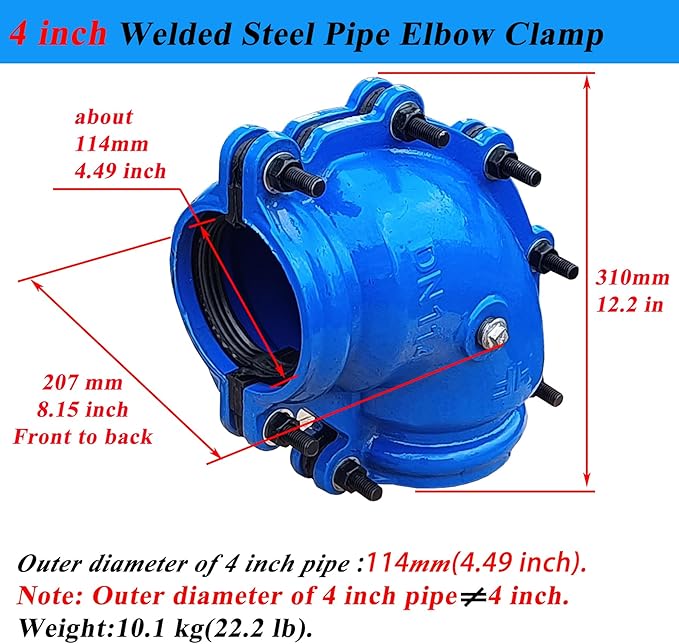 Pipe Repair Clamp For 4 Inch Welded Steel Pipe Elbow(Outer Diameter of the Pipe and Elbow are about 4.49 inch),90 Degree Elbow Leak Sealer,Long Radius,Only Suitable for Welded Steel Pipes