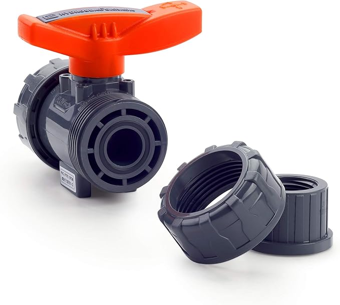 HYDROSEAL Kaplan 3/4” PVC True Union Ball Valve Threaded (NPT) with Full Port, ASTM F1970, EPDM O-Rings and Reversible PTFE Seats (3/4'')
